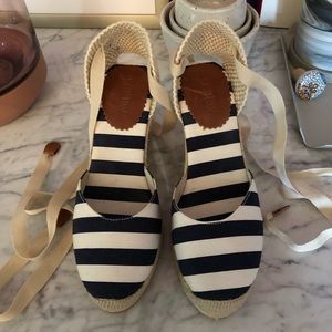 Blue & White stripe JCrew Espadrille wedges ++ Like new, worn only once!